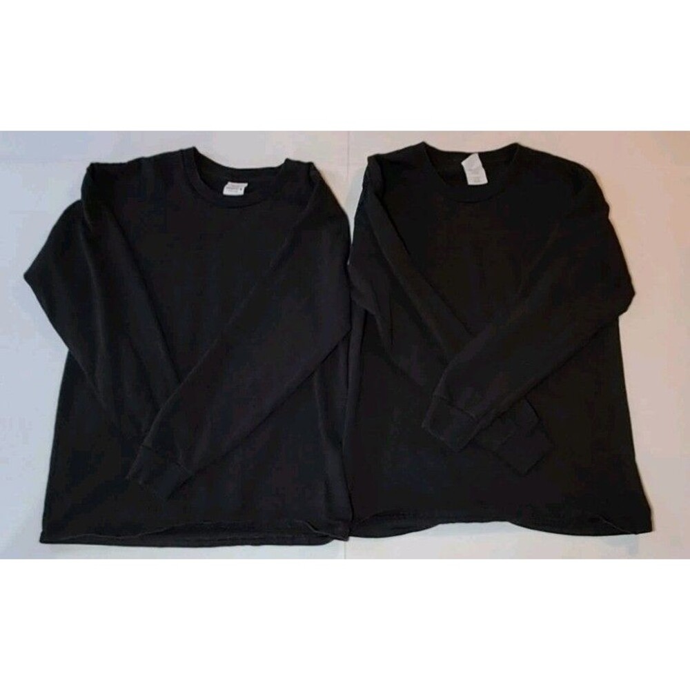 Pair of 2 Hanes Boys L 14-16 Black Basic Long Sleeve Shirts